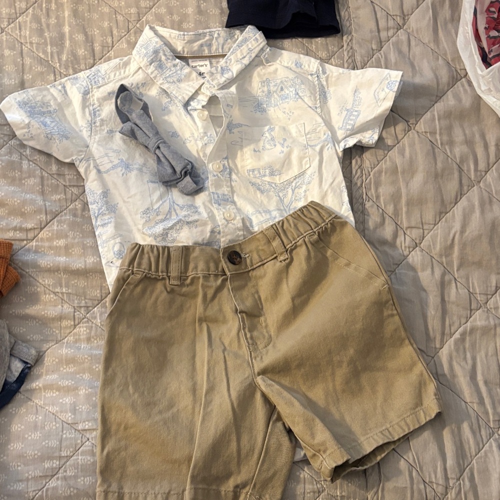 Carter's White and Blue Patterned Shirt with Bow Tie